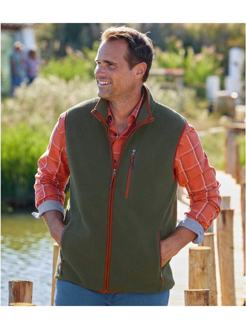 Gilet Sans Manches Sherpa   - ATLAS FOR MEN Kaki - Kiabi