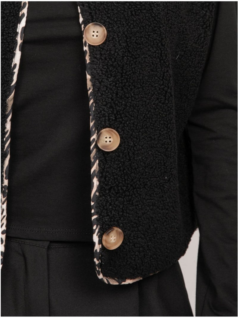 Gilet sans manches sherpa finitions léopard umalia Noir - Kiabi