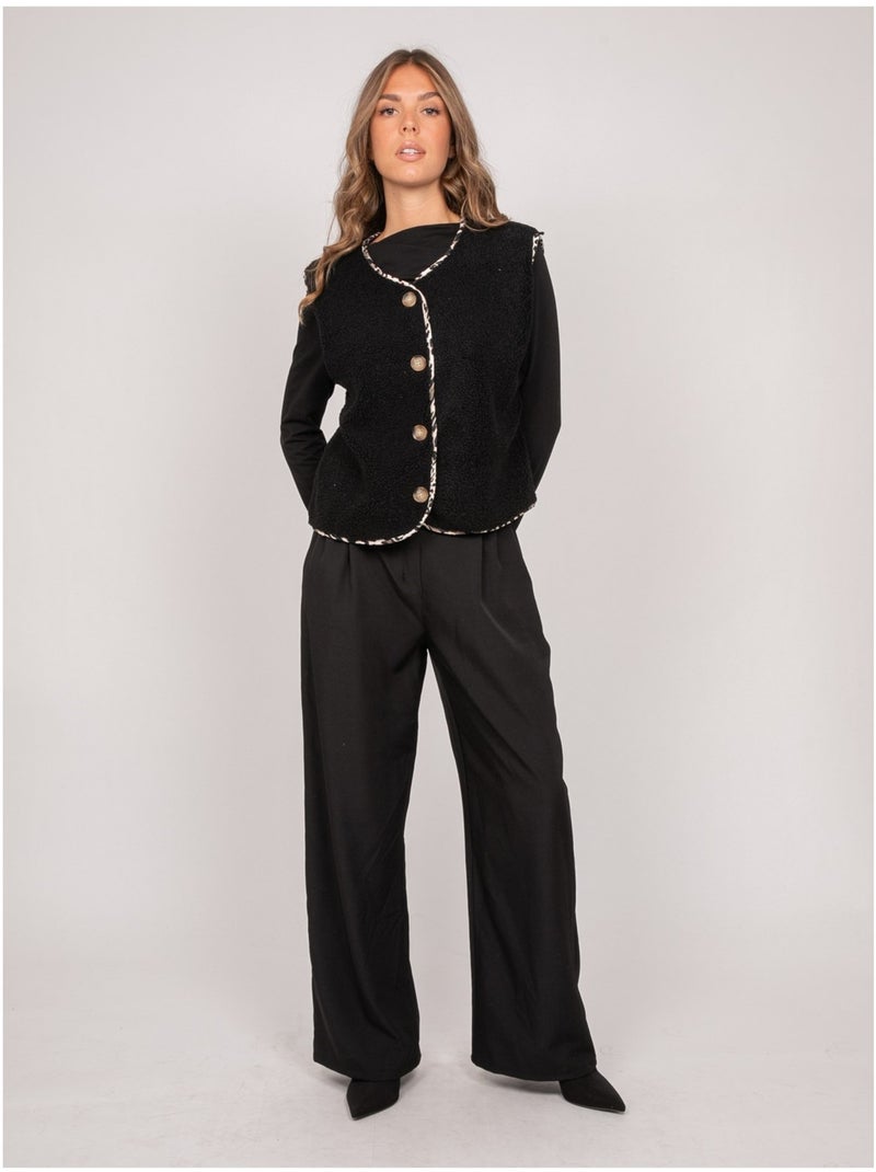 Gilet sans manches sherpa finitions léopard umalia Noir - Kiabi
