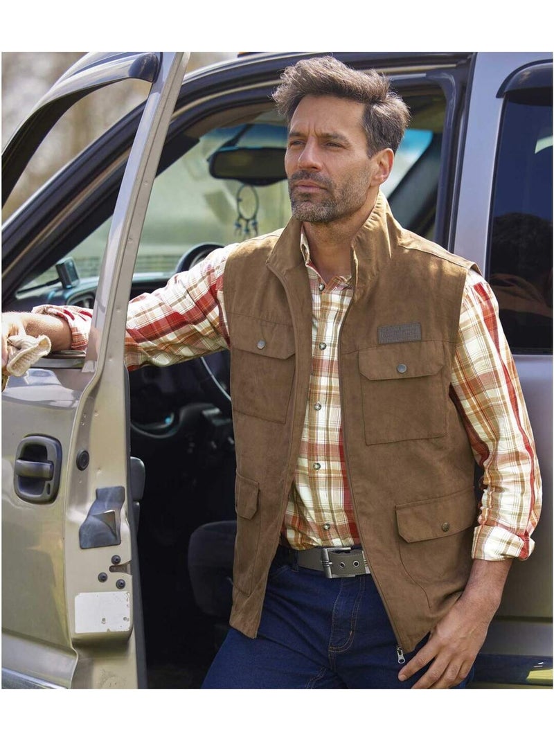 Gilet sans manches suédine doublure filet aventure  - atlas for men Marron - Kiabi