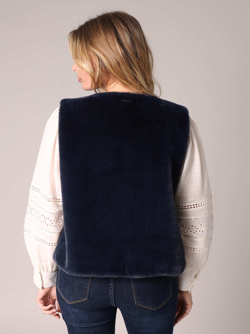 Gilet sans manches ultra doux imitation fourrure
 'Deeluxe' Bleu marine - Kiabi