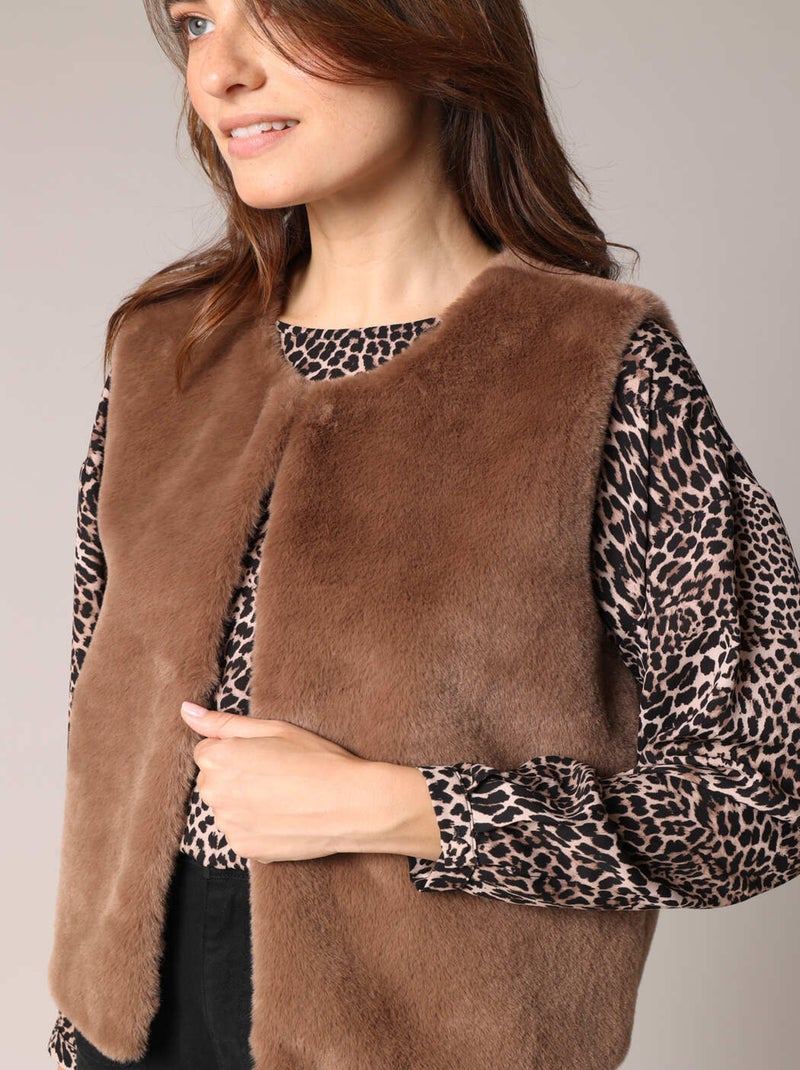 Gilet sans manches ultra doux imitation fourrure 'Deeluxe' Marron - Kiabi