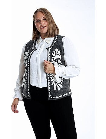 Gilet sans manches uni avec broderies PAPRIKA