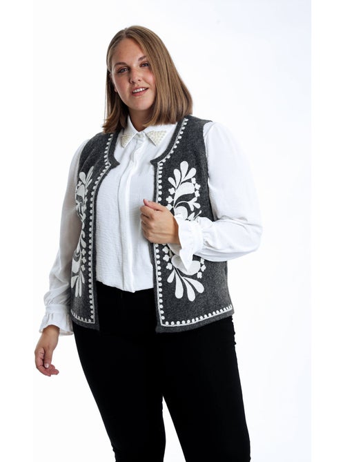 Gilet sans manches uni avec broderies PAPRIKA - Kiabi