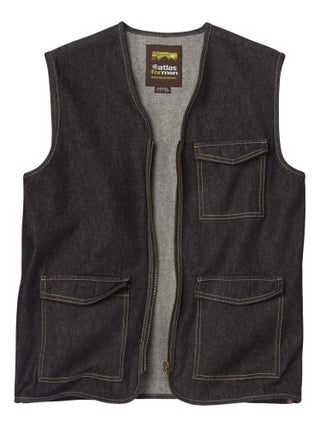 Gilet Sans Manches Zippé en Jean   - ATLAS FOR MEN