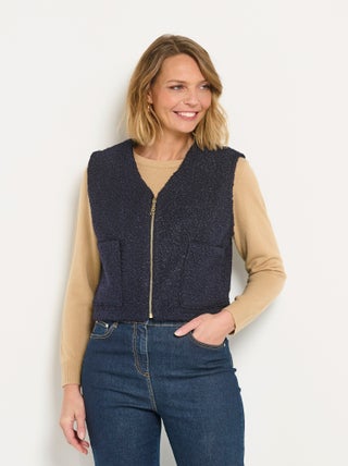 Gilet sans manches zippé toucher laineux