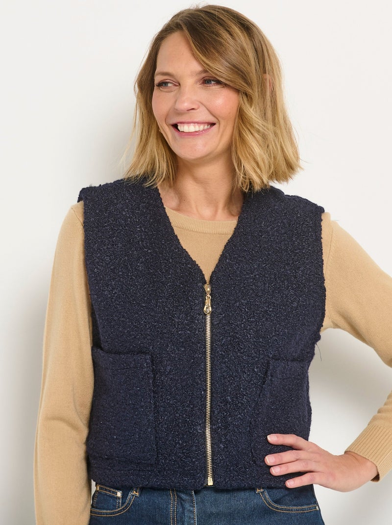 Gilet sans manches zippé toucher laineux Bleu marine - Kiabi