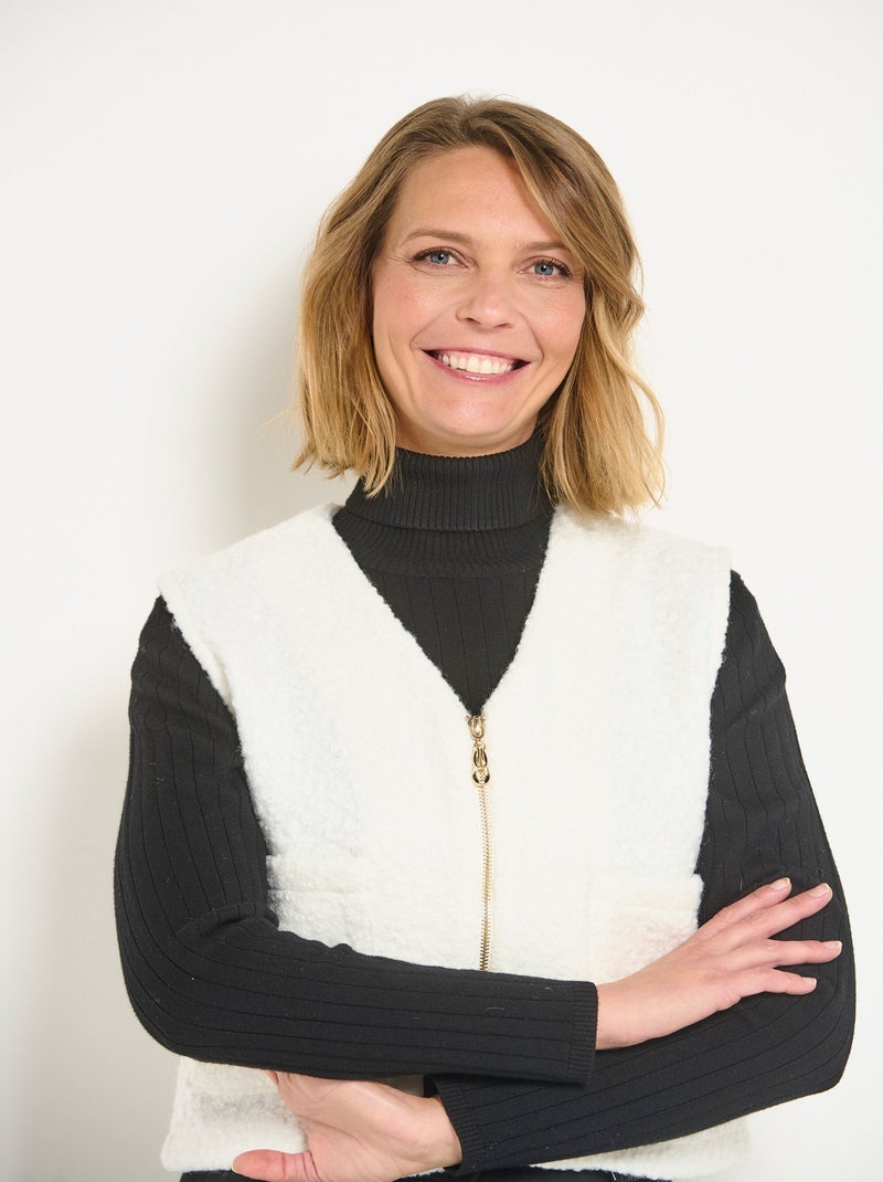 Gilet sans manches zippé toucher laineux Ecru - Kiabi