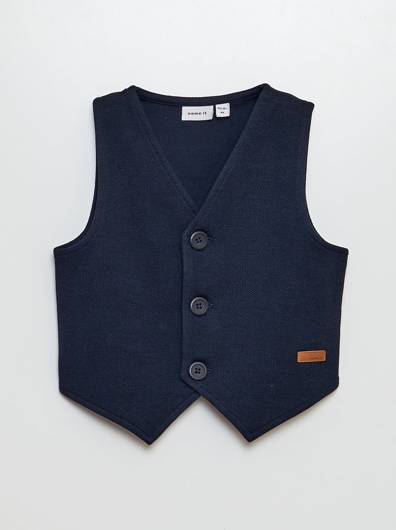 Gilet style garçon de café en piqué de coton BLEU - Kiabi