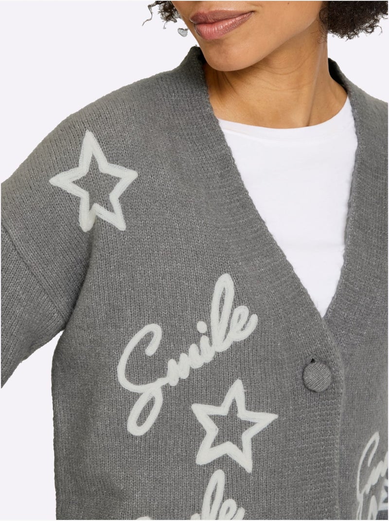 Gilet Superbe Mélange De Matières - Taille Standard - Helline Gris chiné - Kiabi