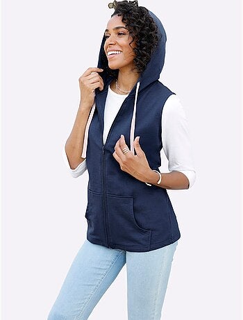 Gilet sweat capuche à manches trois-quarts et poche kangourou - Taille standard - Moda Vilona