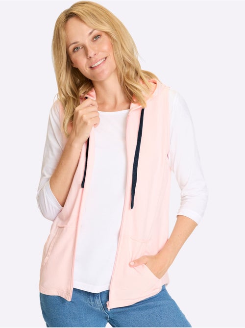 Gilet sweat capuche à manches trois-quarts et poche kangourou - Taille standard - Moda Vilona - Kiabi