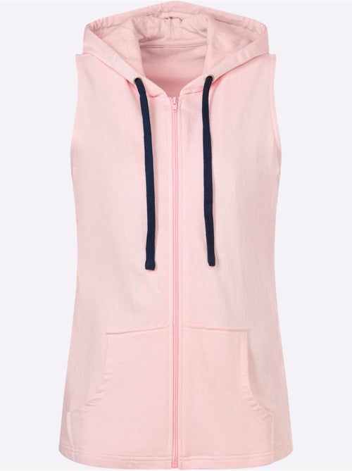 Gilet sweat capuche à manches trois-quarts et poche kangourou - Taille standard - Moda Vilona - Kiabi