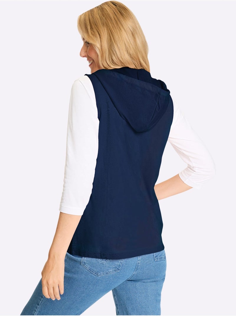 Gilet Sweat Capuche Avec Coulisse Et Lien à Nouer - Taille Standard - Moda Vilona Bleu foncé - Kiabi
