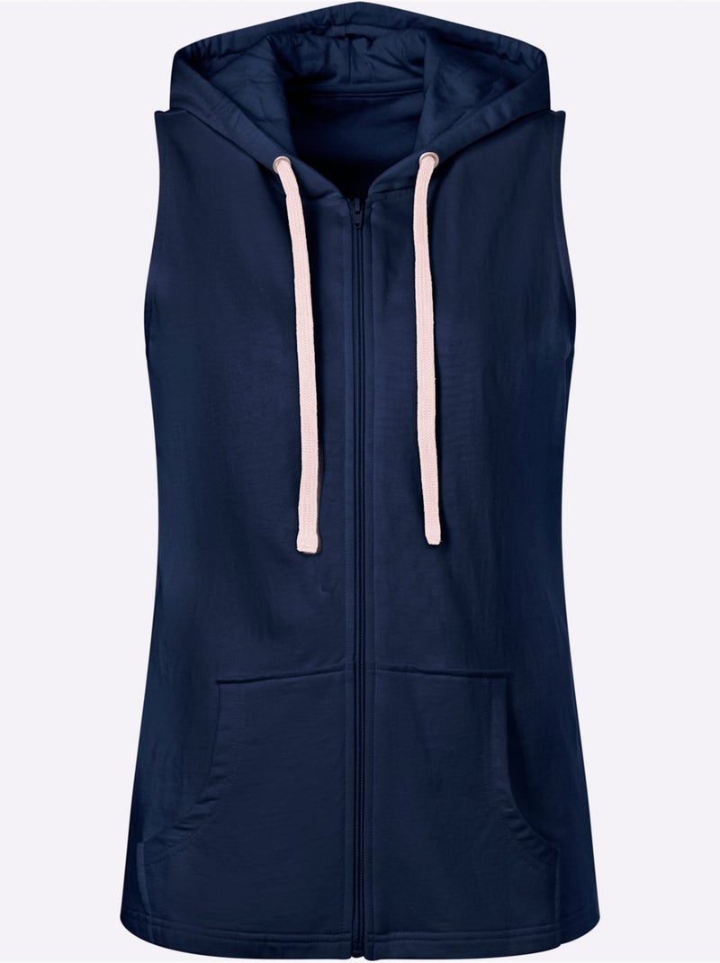 Gilet Sweat Capuche Avec Coulisse Et Lien à Nouer - Taille Standard - Moda Vilona Bleu foncé - Kiabi