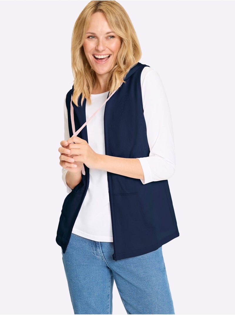 Gilet Sweat Capuche Avec Coulisse Et Lien à Nouer - Taille Standard - Moda Vilona Bleu foncé - Kiabi