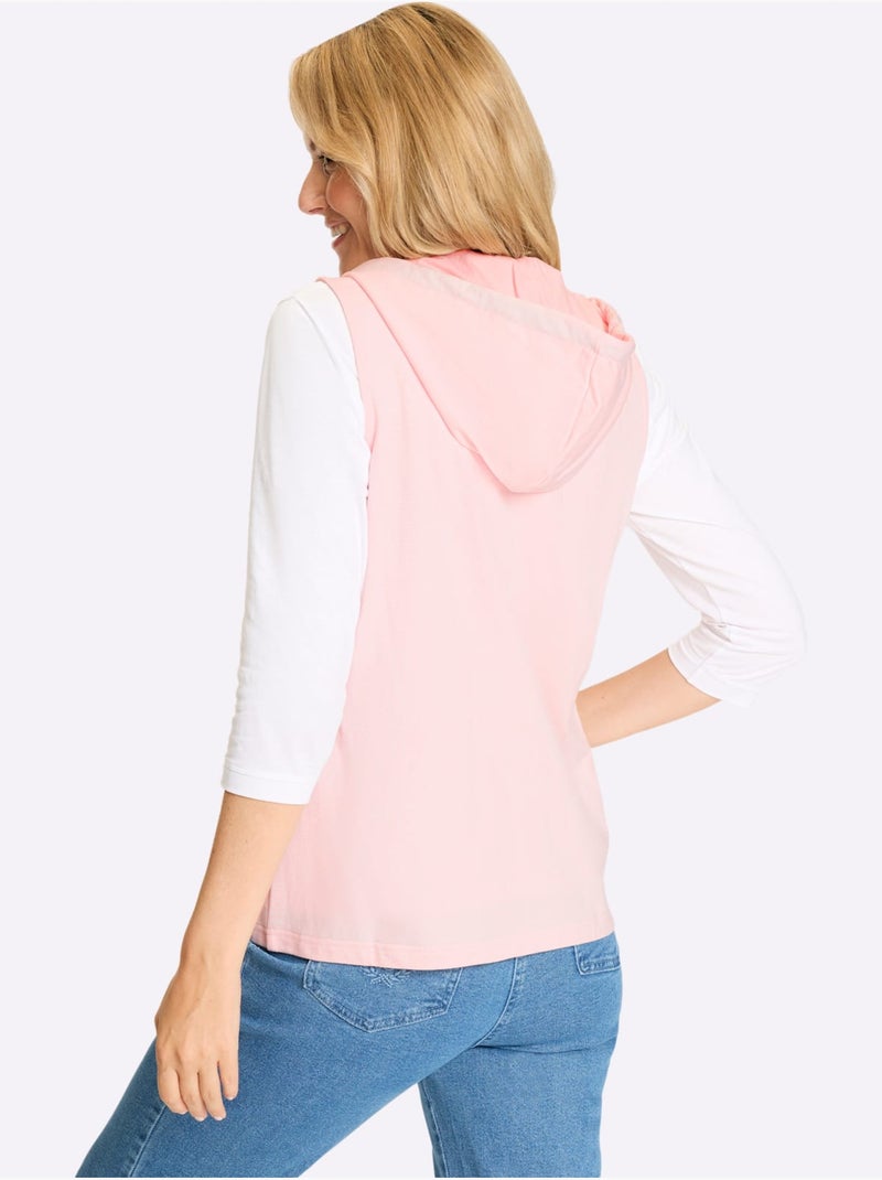Gilet Sweat Capuche Avec Coulisse Et Lien à Nouer - Taille Standard - Moda Vilona Rose clair - Kiabi