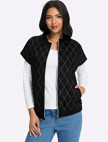 Gilet sweat joli imprimé feuille devant - taille standard - moda vilona