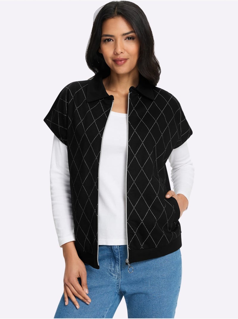 Gilet sweat joli imprimé feuille devant - taille standard - moda vilona Noir - Kiabi