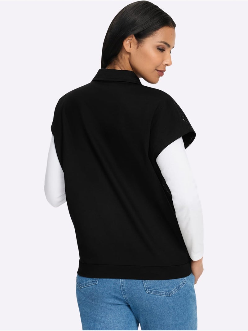 Gilet sweat joli imprimé feuille devant - taille standard - moda vilona Noir - Kiabi