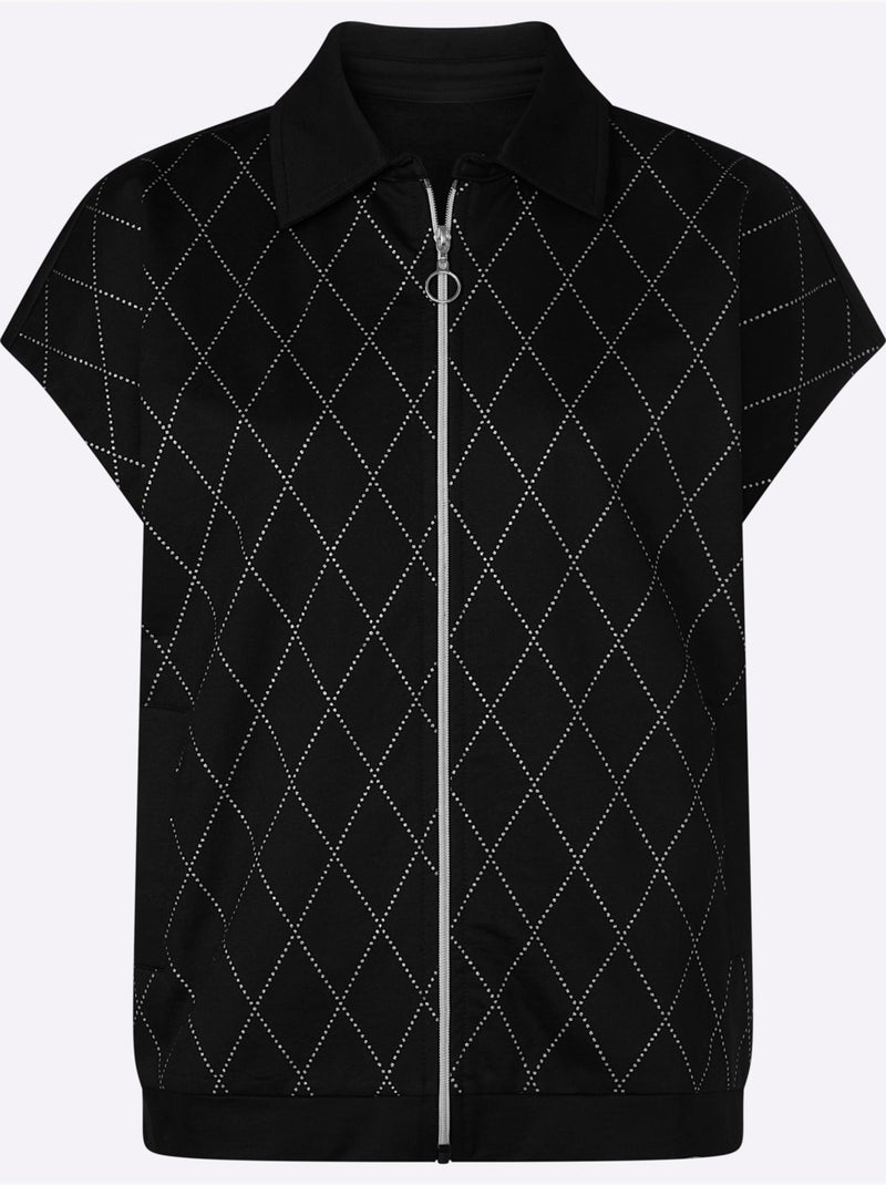 Gilet sweat joli imprimé feuille devant - taille standard - moda vilona Noir - Kiabi