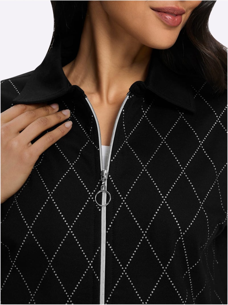 Gilet sweat joli imprimé feuille devant - taille standard - moda vilona Noir - Kiabi