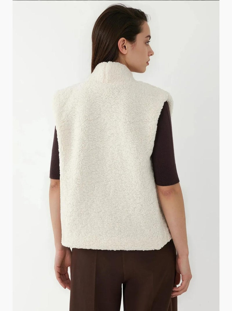 Gilet texturé sans manches à col hiccup Sable - Kiabi