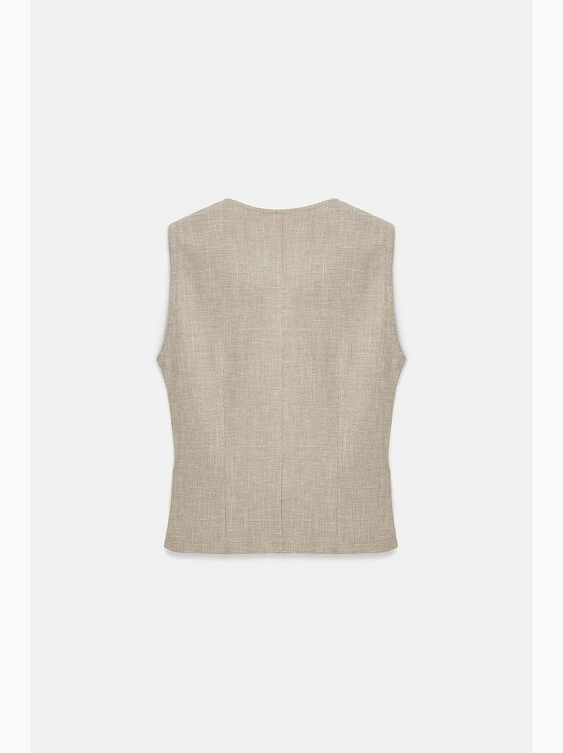Gilet tissé cintré à boutons dilvin Beige naturel - Kiabi