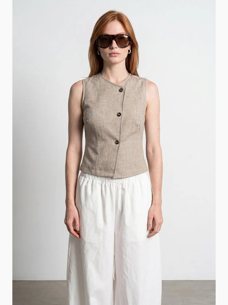 Gilet tissé cintré à boutons dilvin Beige naturel - Kiabi