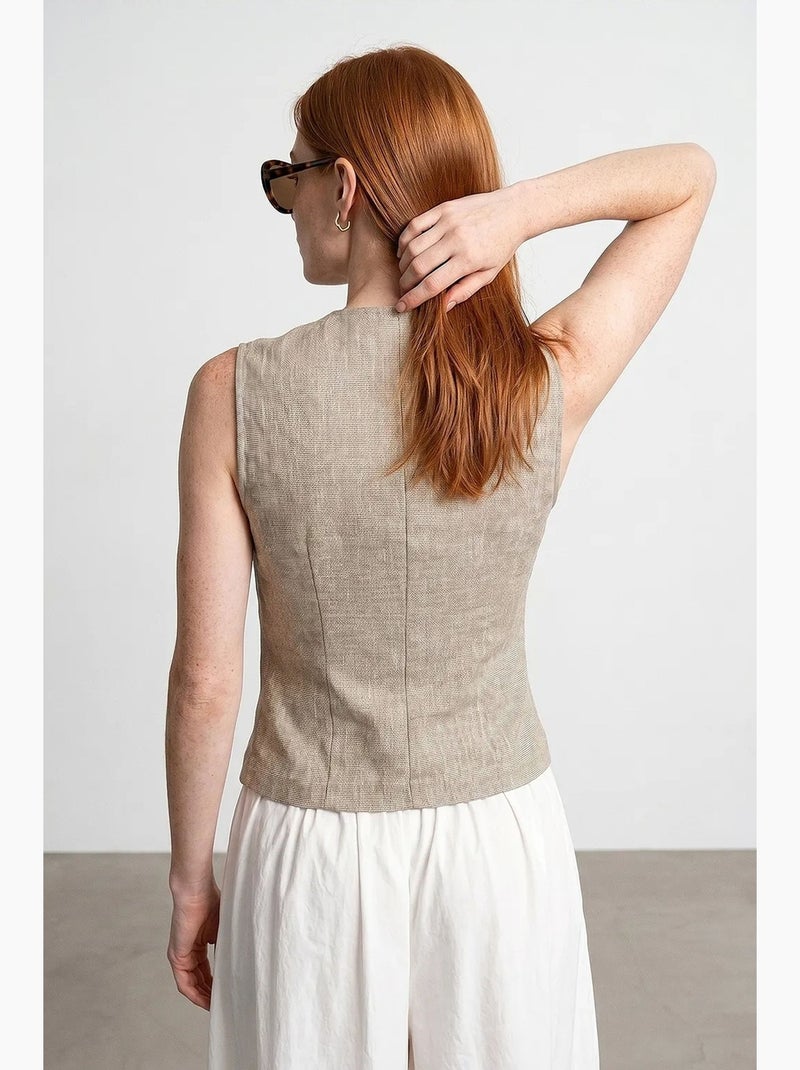 Gilet tissé cintré à boutons dilvin Beige naturel - Kiabi