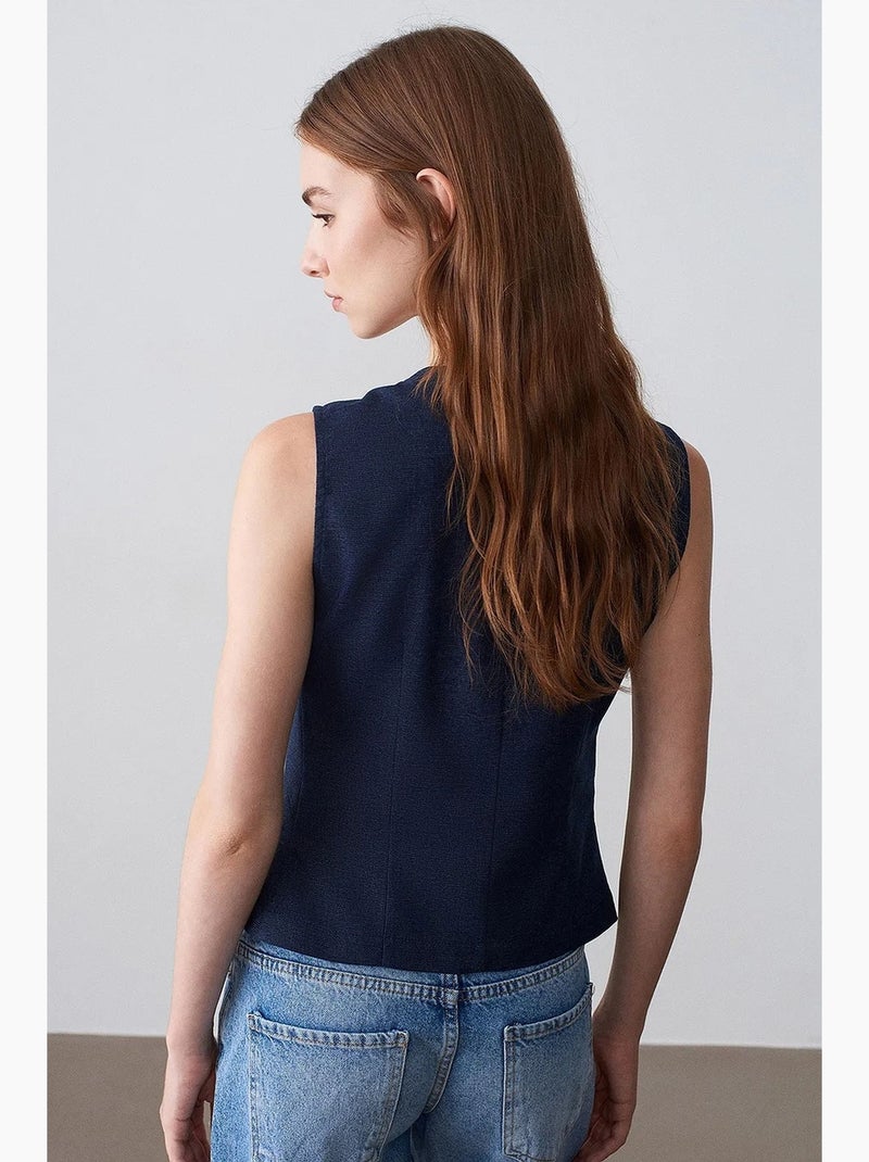 Gilet tissé cintré à boutons dilvin Bleu marine - Kiabi