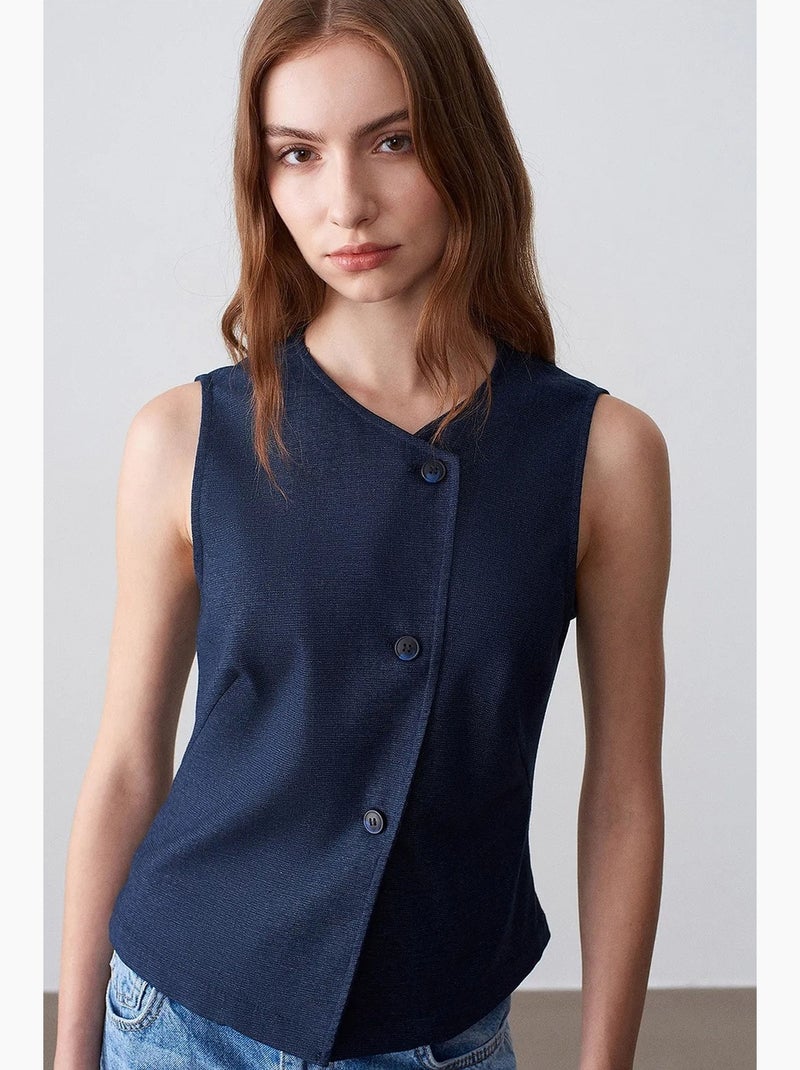 Gilet tissé cintré à boutons dilvin Bleu marine - Kiabi