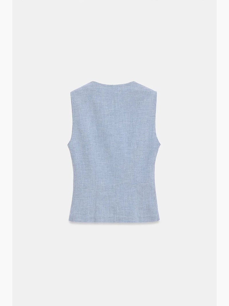 Gilet tissé cintré à boutons dilvin Bleu pastel - Kiabi