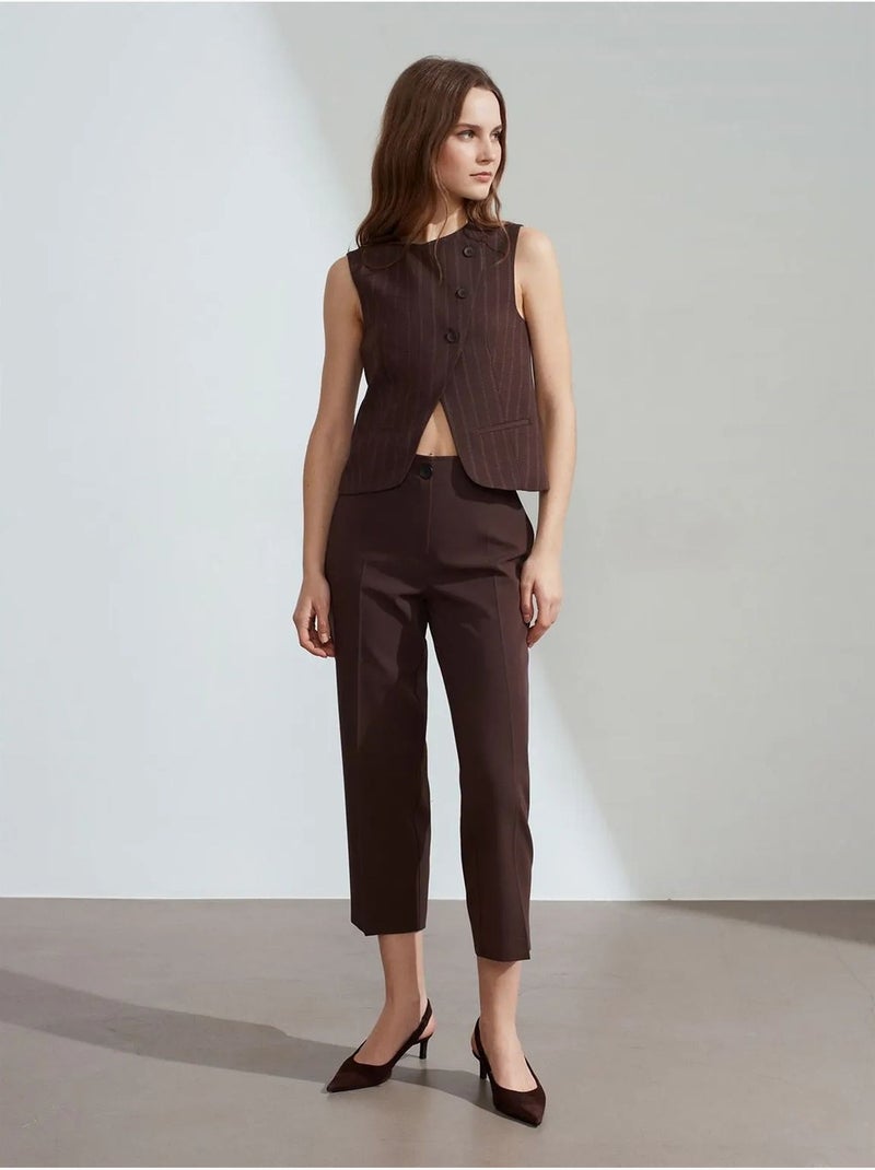 Gilet tissé rayé à boutons dilvin Marron foncé - Kiabi