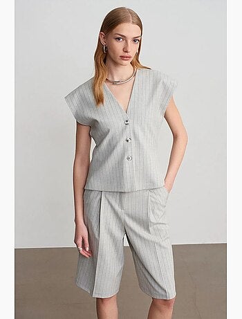 Gilet tissé rayé à col v dilvin