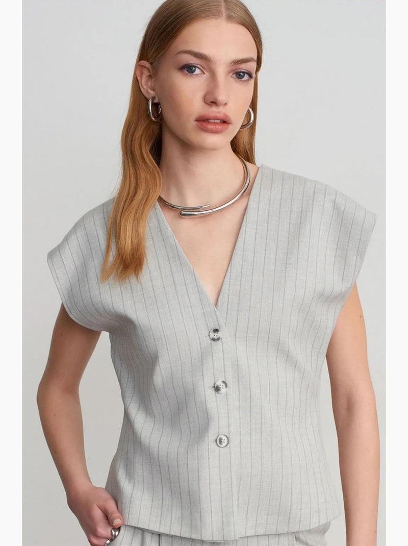 Gilet tissé rayé à col v dilvin Gris clair - Kiabi