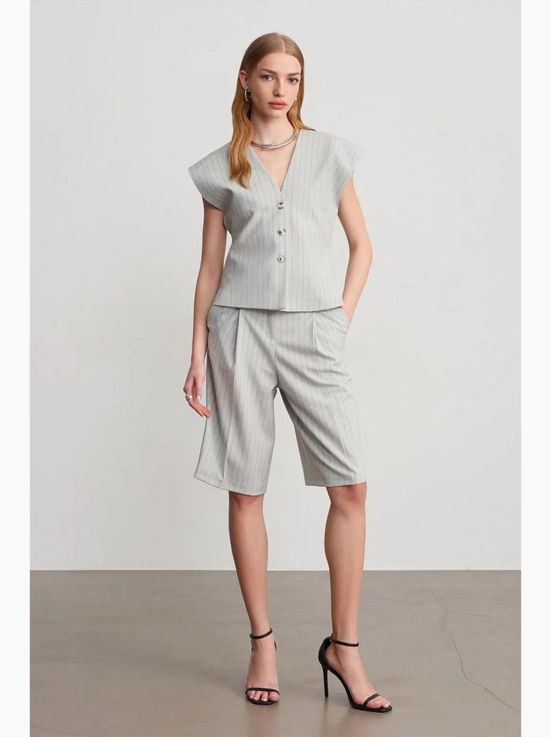 Gilet tissé rayé à col v dilvin Gris clair - Kiabi