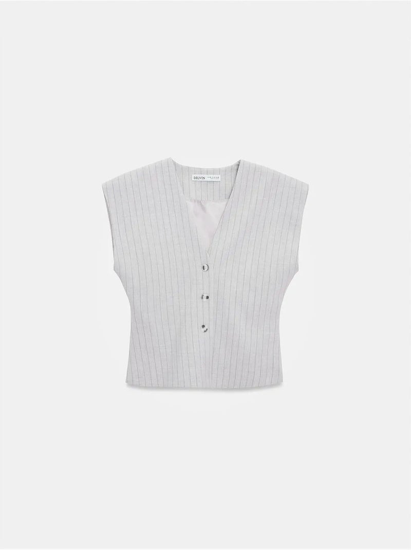 Gilet Tissé Rayé À Col V Gris clair - Kiabi