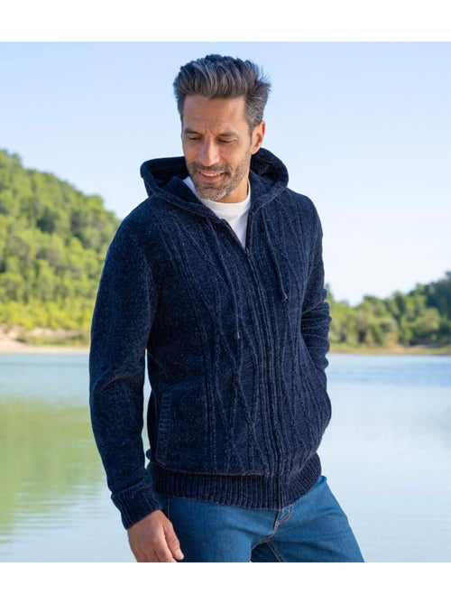 Gilet Tricot à Capuche Maille Chenille   - ATLAS FOR MEN - Kiabi