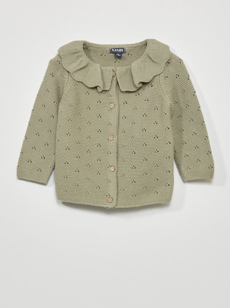Gilet tricot à collerette et maille fantaisie gris - Kiabi