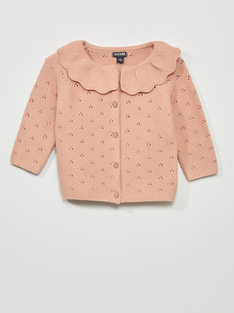 Gilet tricot à collerette et maille fantaisie Rose - Kiabi