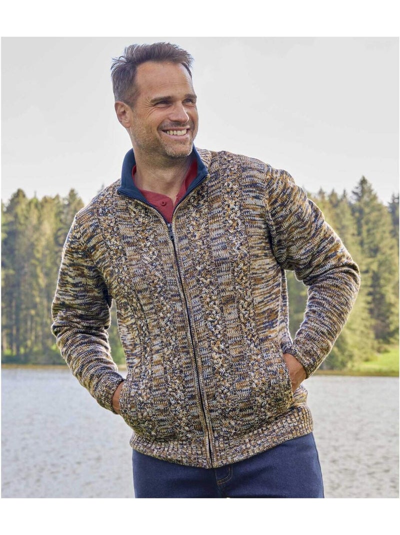 Gilet Tricot Chiné Casual   - ATLAS FOR MEN Bleu Marron - Kiabi