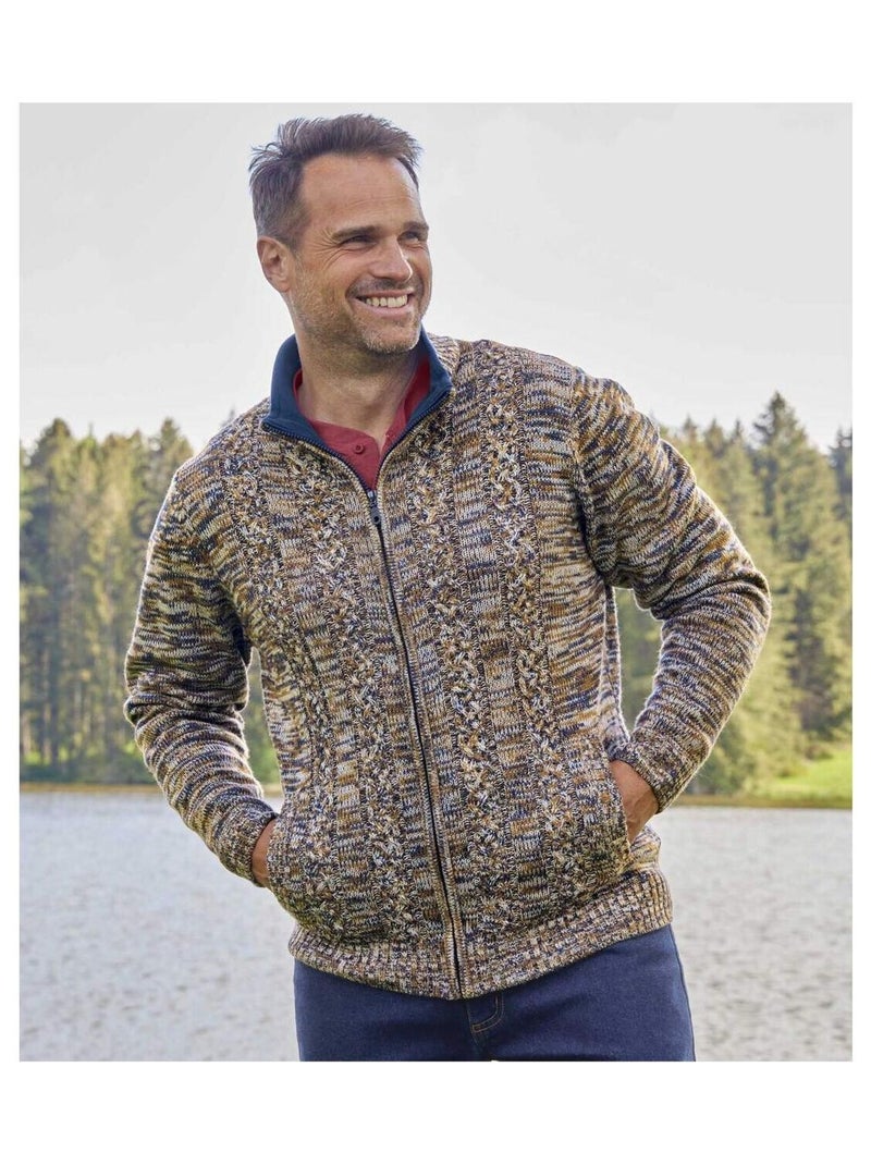 Gilet Tricot Chiné Casual   - ATLAS FOR MEN Bleu Marron - Kiabi