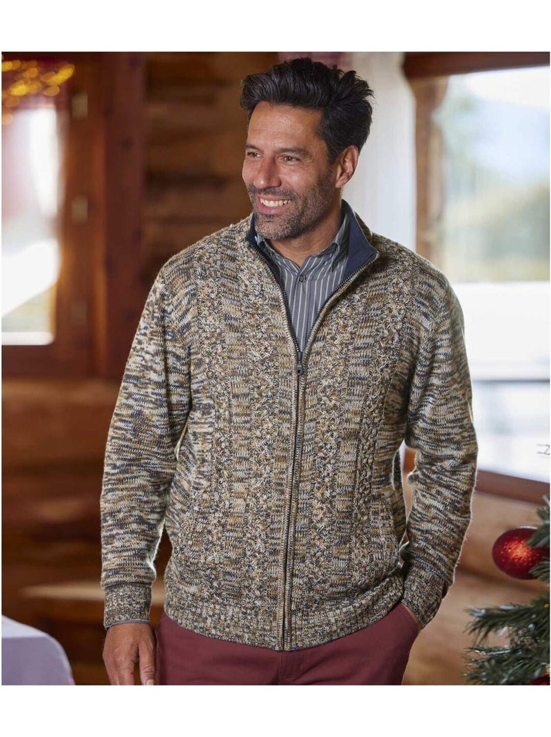 Gilet Tricot Chiné Casual   - ATLAS FOR MEN Bleu Marron - Kiabi