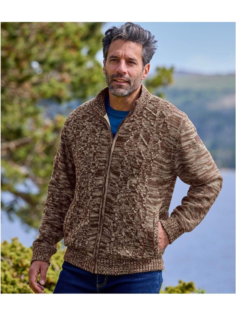 Gilet Tricot Doublé Polaire   - ATLAS FOR MEN Marron - Kiabi