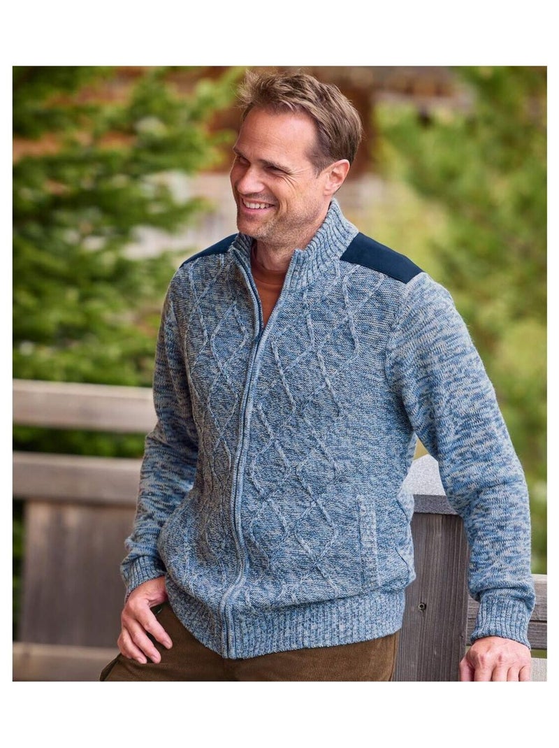 Gilet Tricot et Suédine Exploration   - ATLAS FOR MEN Bleu - Kiabi