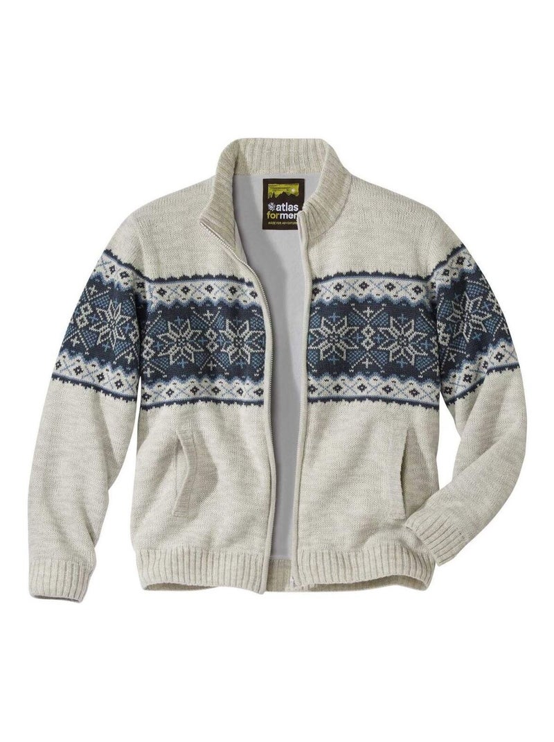 Gilet Tricot Jacquard Doublé Polaire - Atlas For Men Ecru - Kiabi