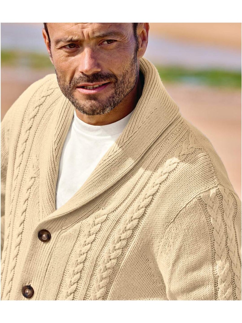 Gilet Tricot Torsadé Col Châle   - ATLAS FOR MEN Beige - Kiabi