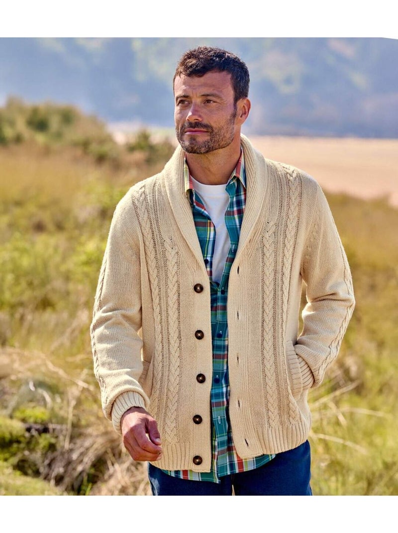 Gilet Tricot Torsadé Col Châle   - ATLAS FOR MEN Beige - Kiabi