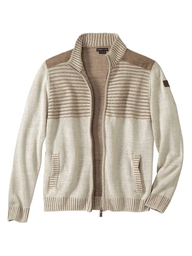 Gilet Tricot Zippé Authentique   - ATLAS FOR MEN Beige - Kiabi
